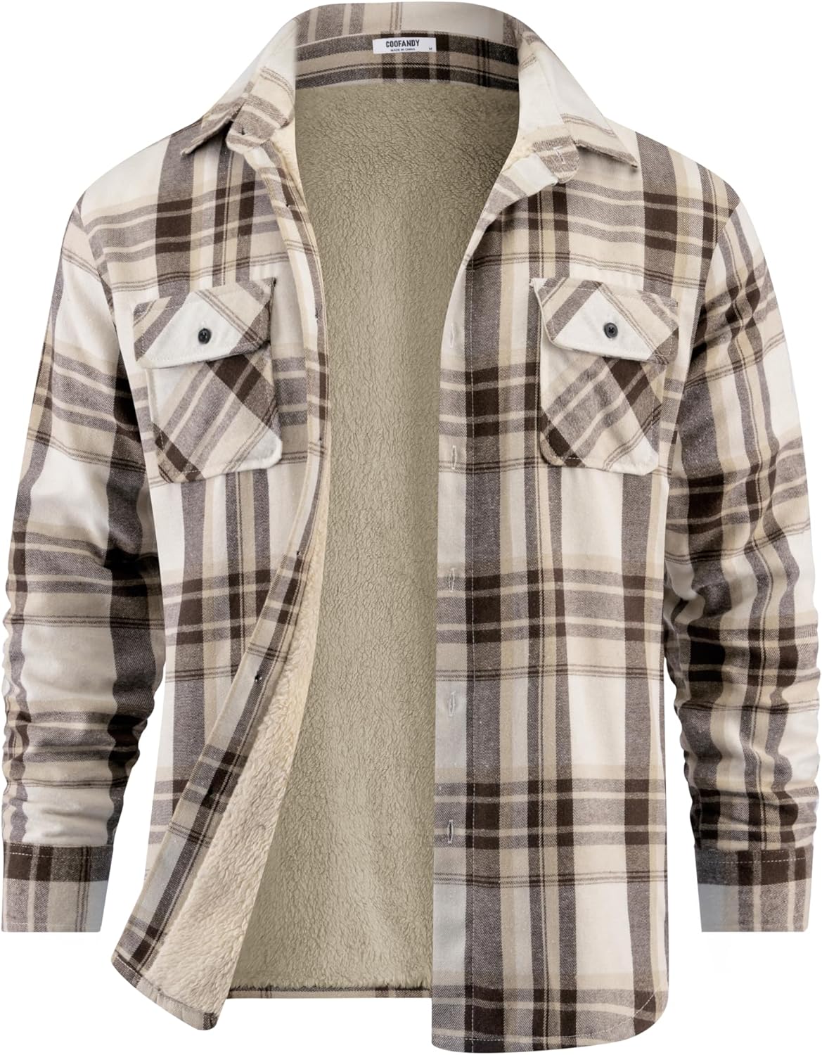 COOFANDY Men's Sherpa Lined Flannel Shirt Jacket for Comfort