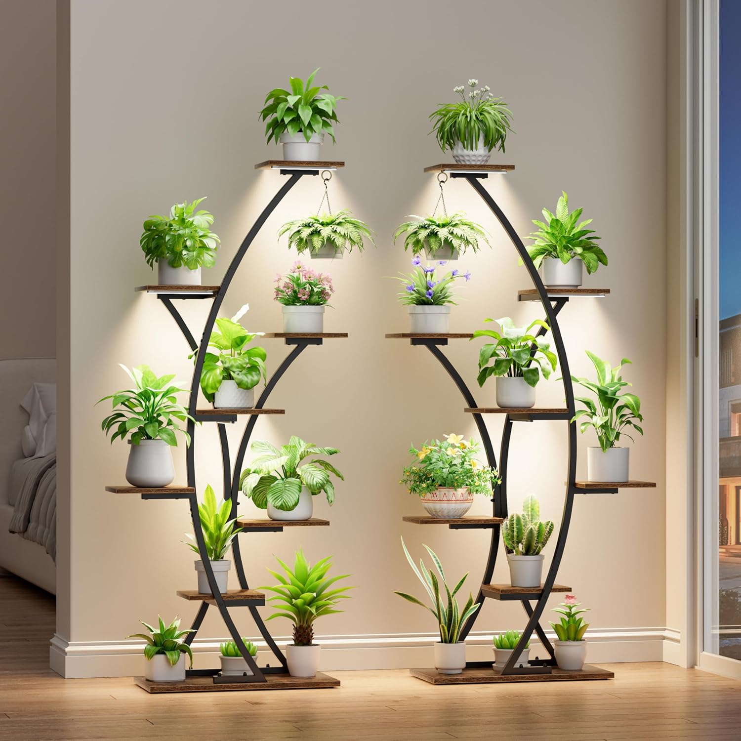 Indoor Plant Stand with Grow Lights: 64in 2 Pack Large Shelves