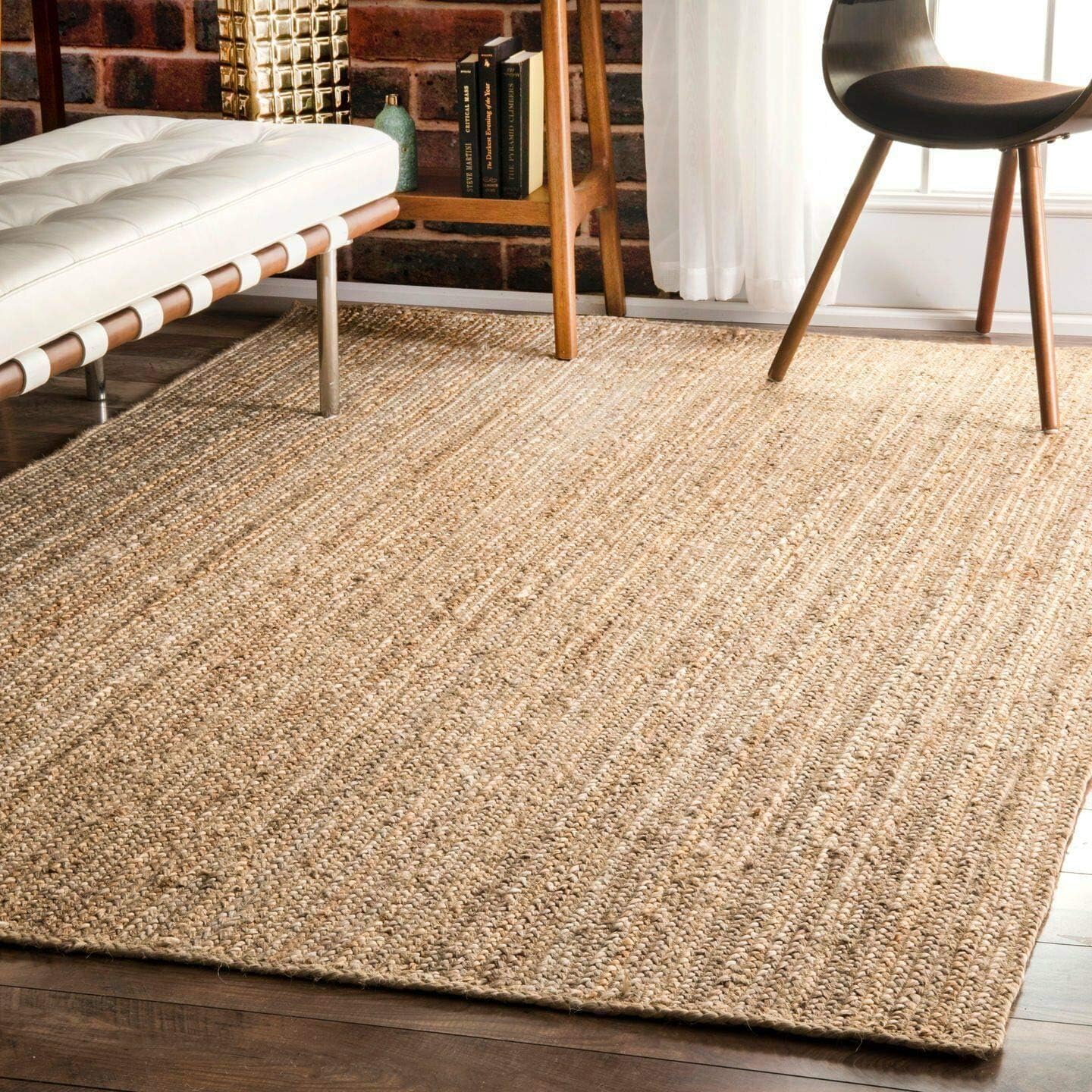Handwoven Jute Area Rug - 12x15 Feet Natural Yarn Design