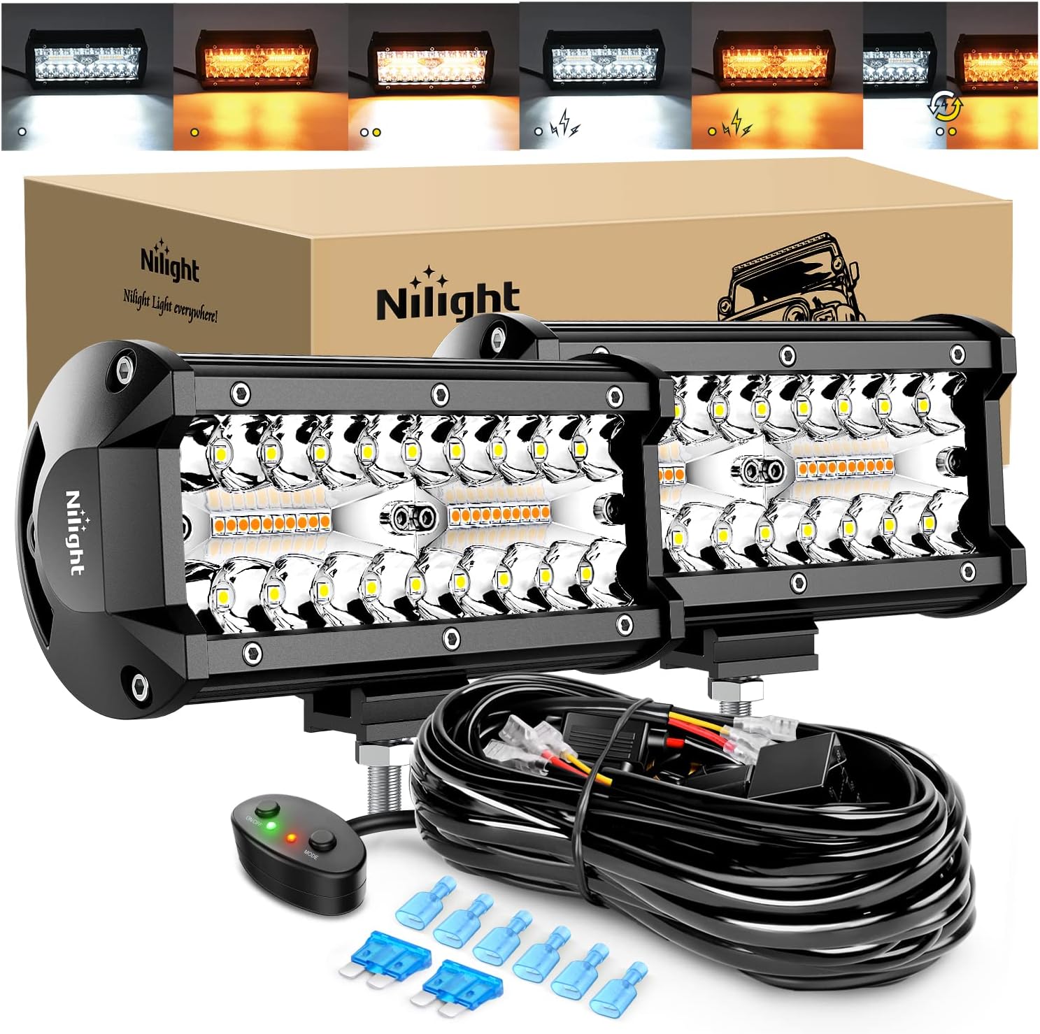 Nilight 2PCS 6.5 Inch 120W LED Light Bar with 6 Modes
