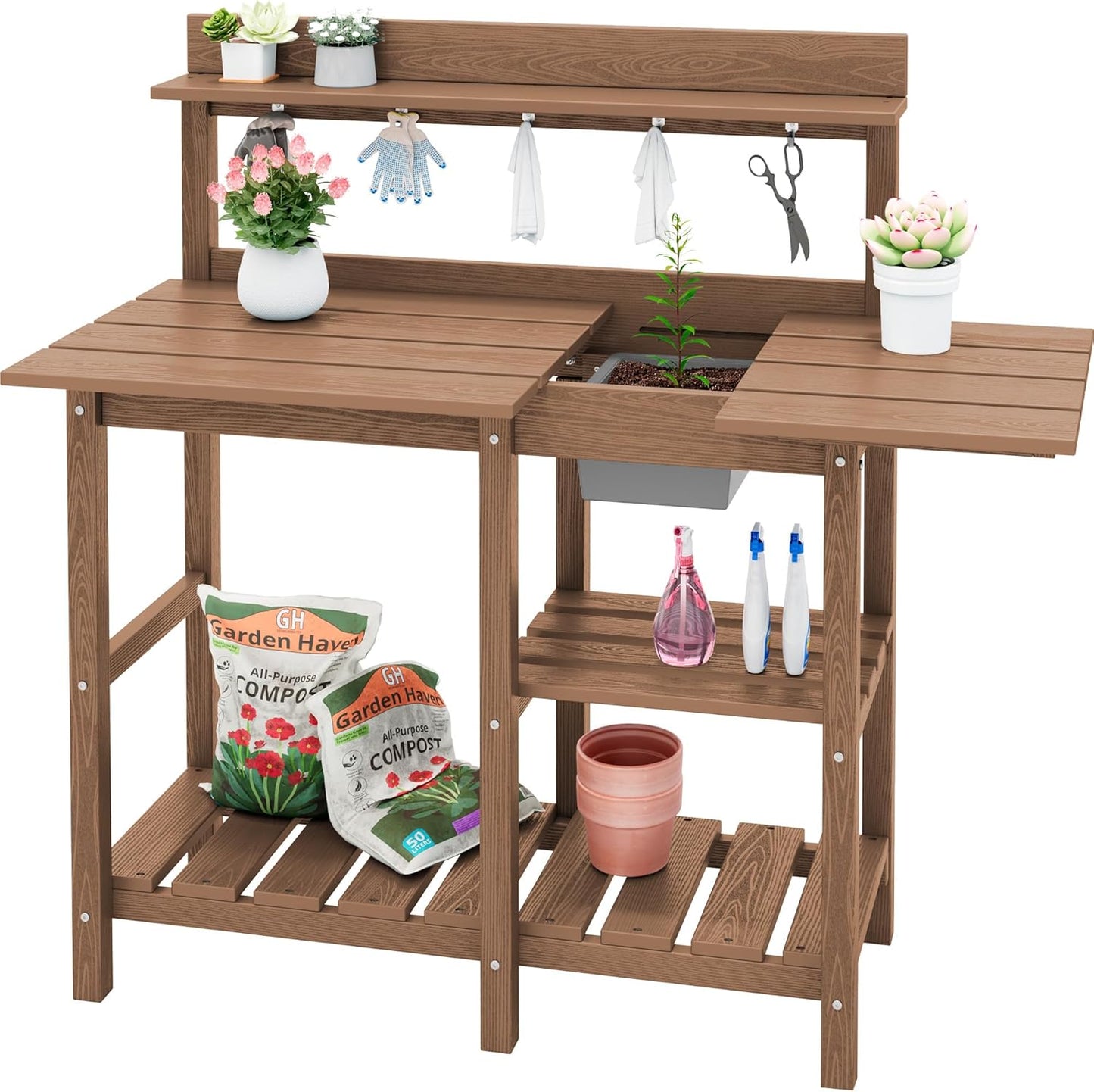 SERWALL Potting Bench with Sink - Durable Outdoor Gardening Table