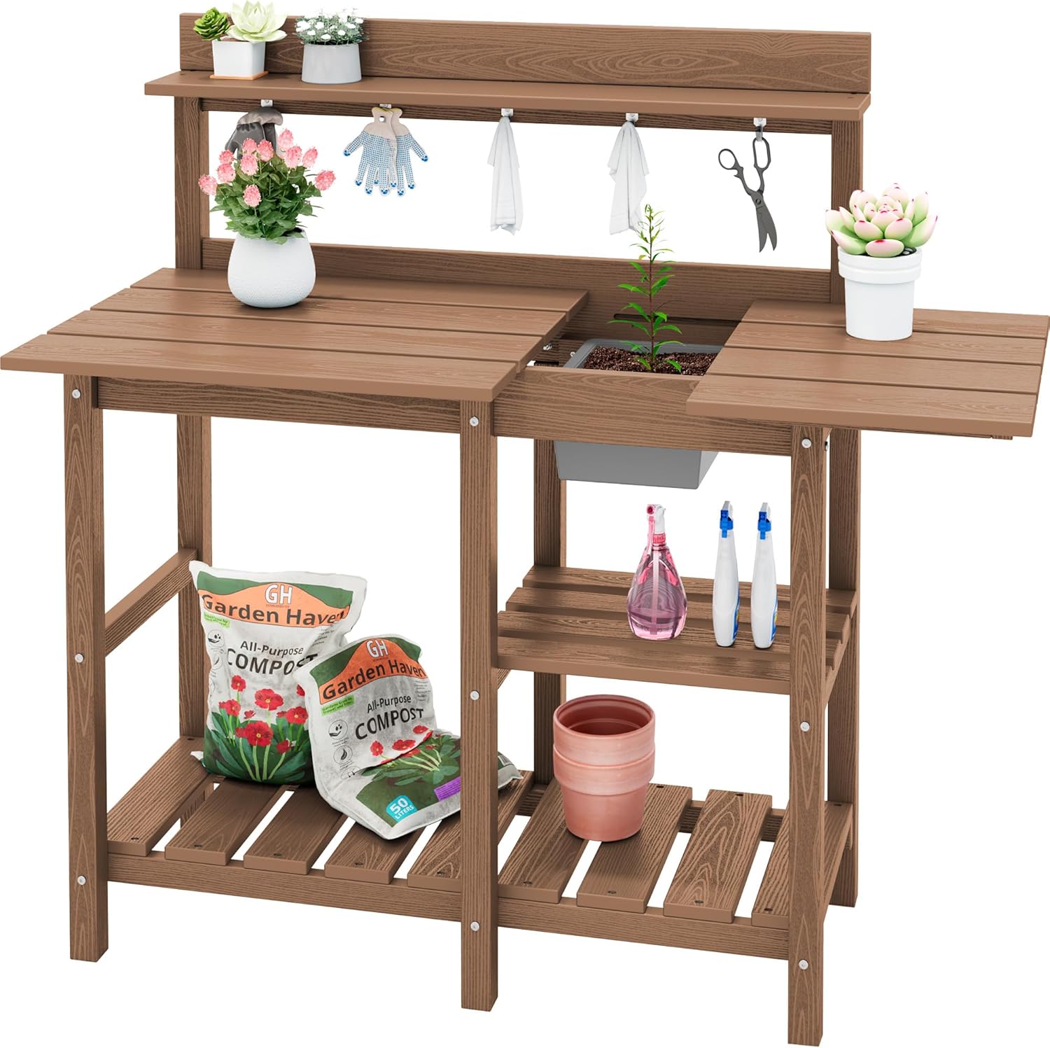 SERWALL Potting Bench with Sink - Durable Outdoor Gardening Table