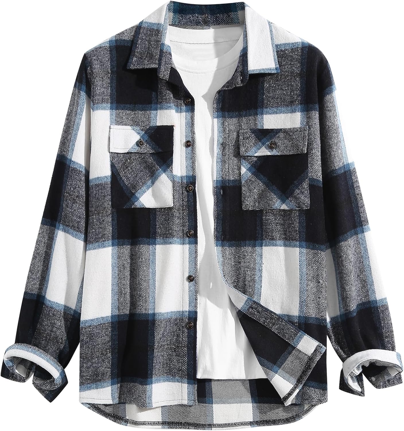 ZAFUL Mens Plaid Shirt - Classic Flannel Button Down Jacket