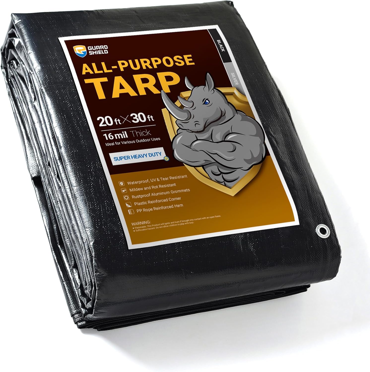 GUARD SHIELD Super Heavy Duty Black/Silver Tarp Cover 20x30ft