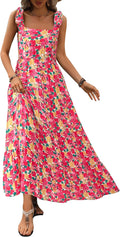 Women Sleeveless Floral Maxi Dress 2025 - Flowy Tiered Beachwear