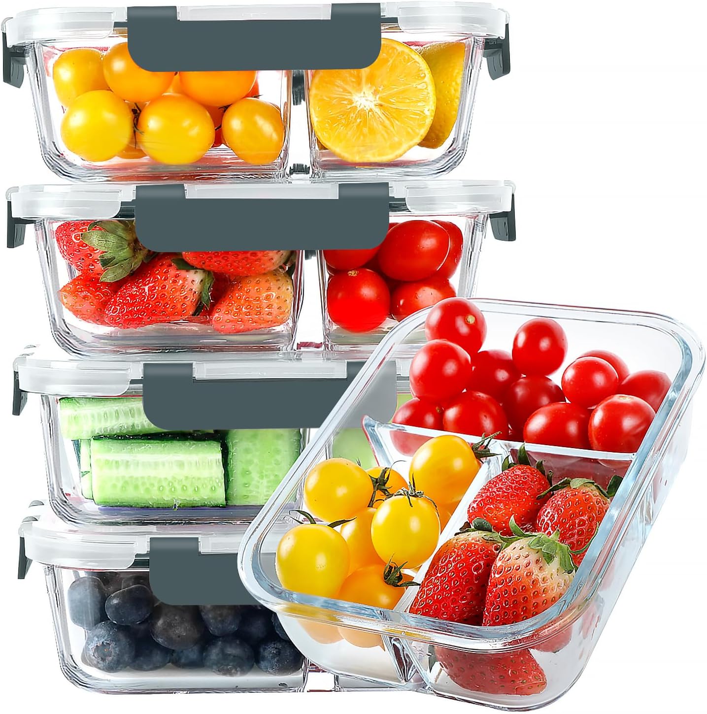 KOMUEE Glass Meal Prep Containers 3 Compartments for Meal Prep