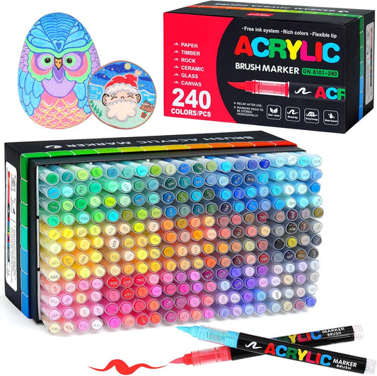 240 Acrylic Paint Markers with Soft Brush Tip for Art Projects