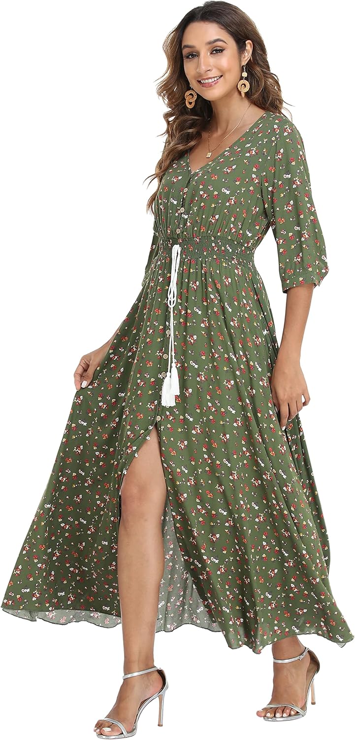 VintageClothing Women's Floral Maxi Dresses for Summer Fun