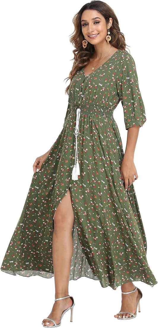 VintageClothing Women's Floral Maxi Dresses for Summer Fun