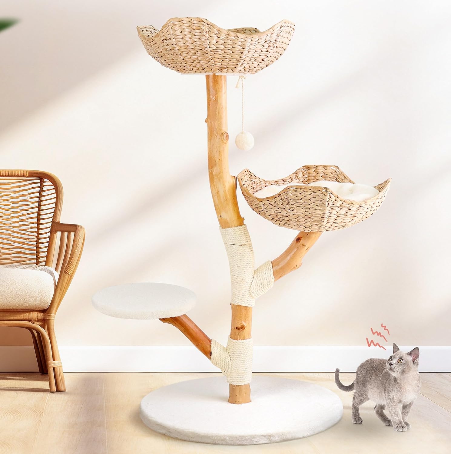 Real Wood Modern Cat Tree Tower for Large Adult Cats
