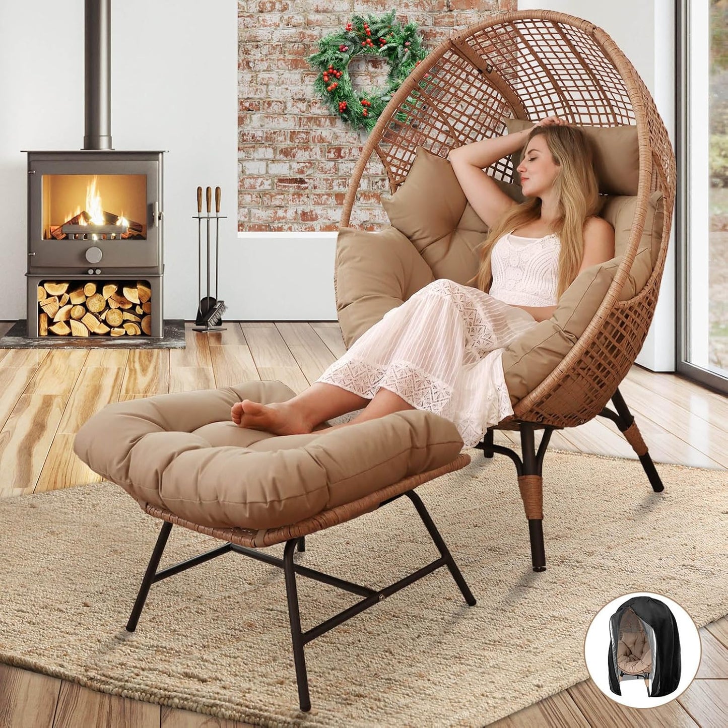 NICESOUL Outdoor Lounge Chair: Extra Large Wicker Egg Chair