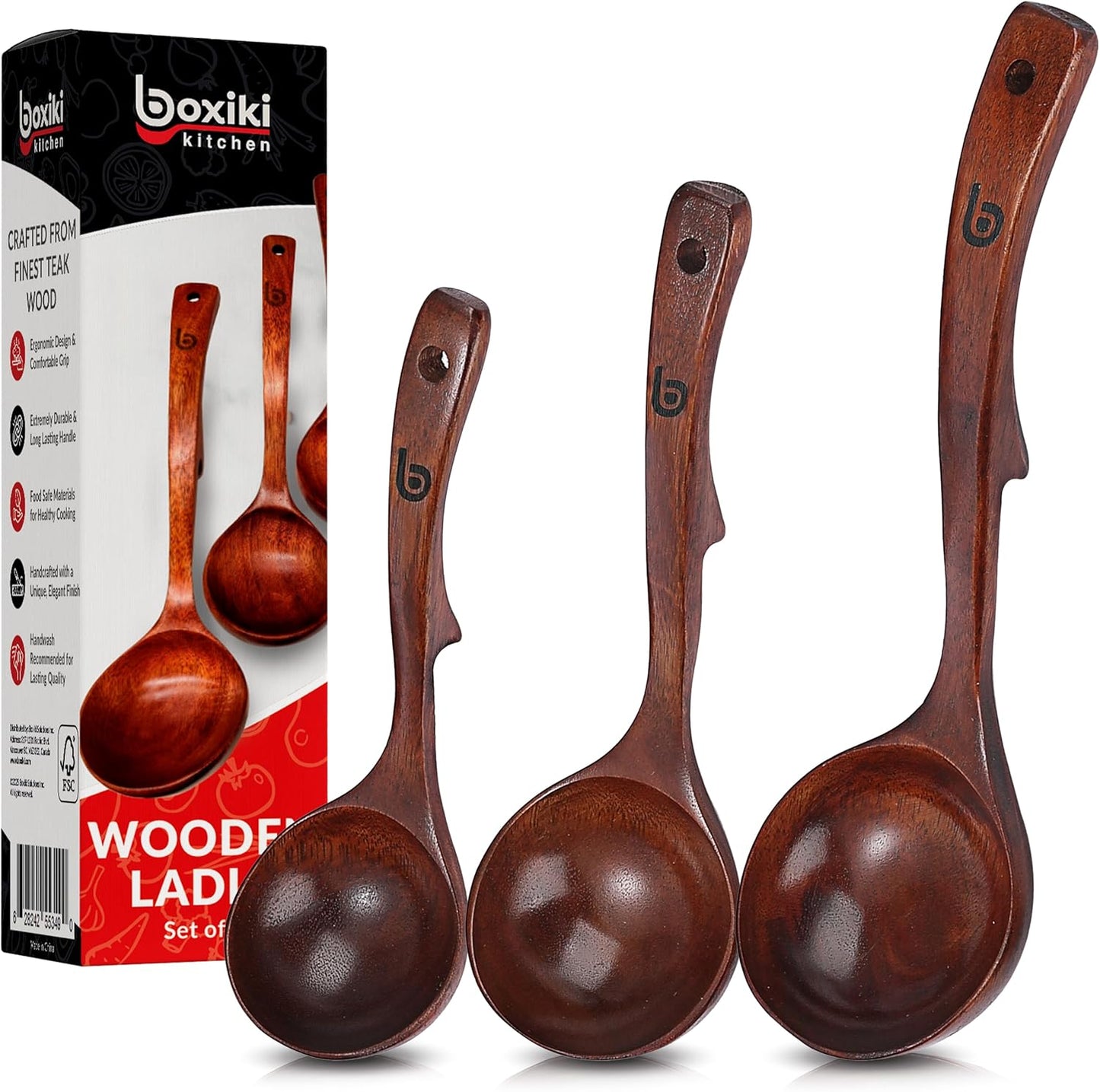 Luxury Teak Wood Ladle Set of 3 - Chef-Grade Utensils