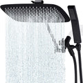 14 in Matte Black Dual Square Rain Shower Head with Handheld - All