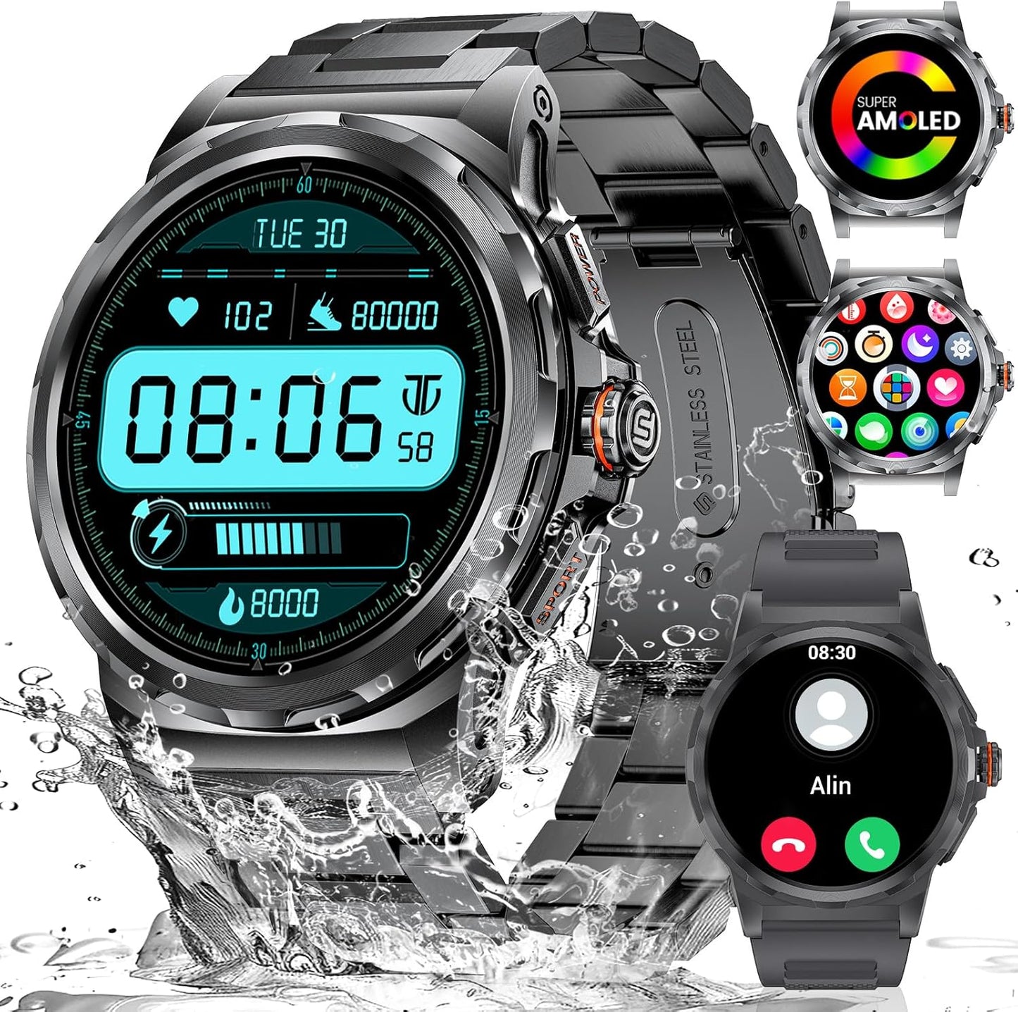Smart Military Watch: Answer Calls, AMOLED Touch, Waterproof, 120+ Modes!
