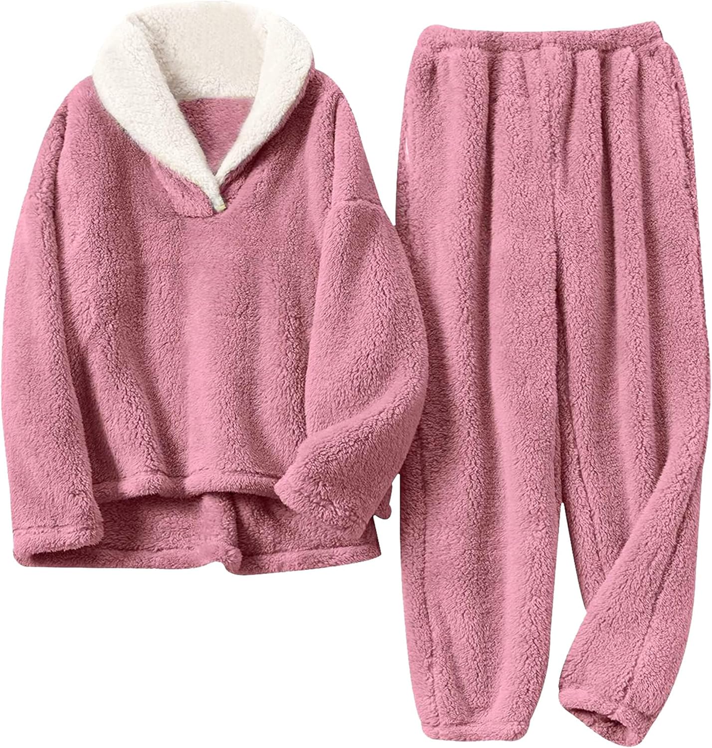 Springrain Fluffy Pajamas Set for Women - Cozy Fleece Pjs