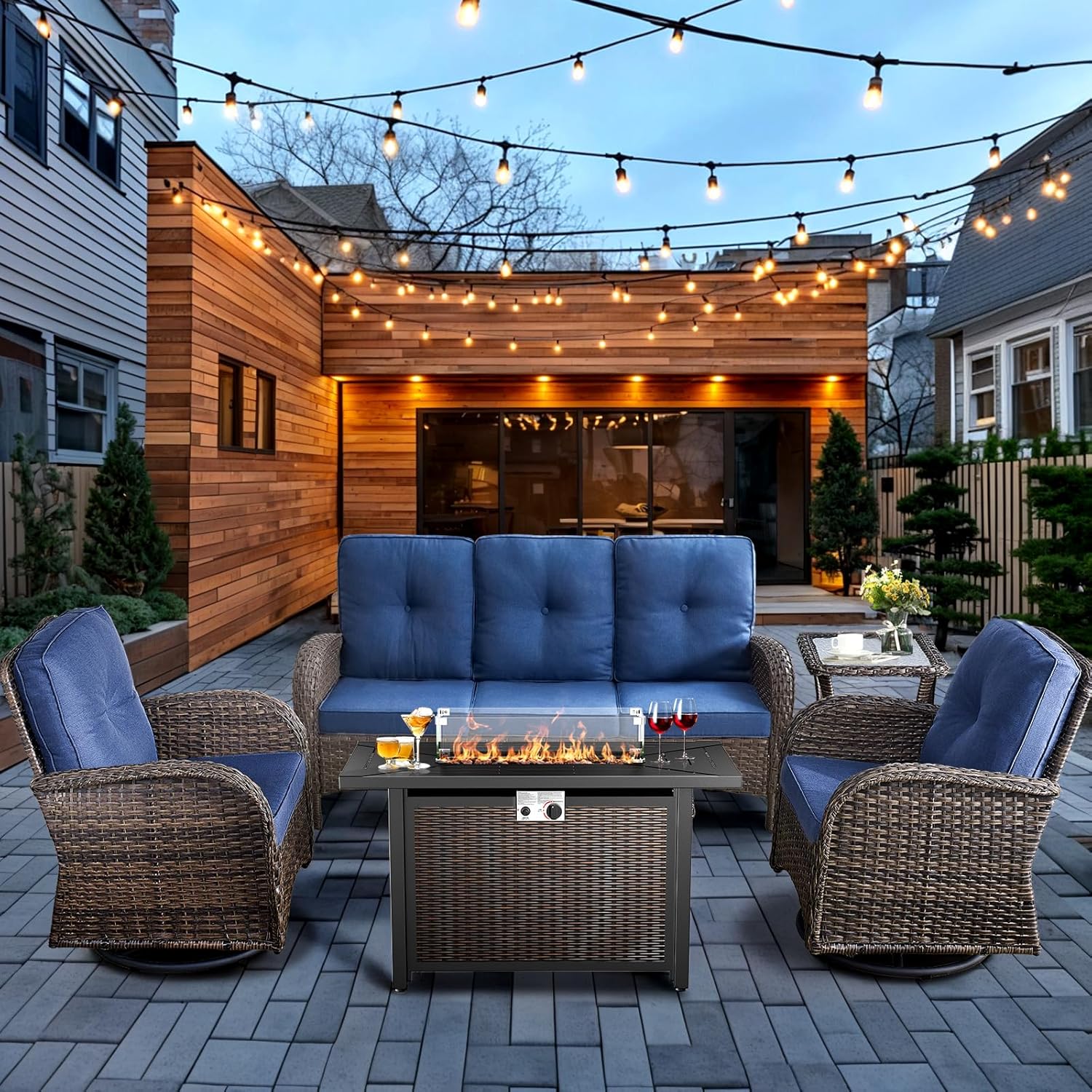 HUMMUH 5-Piece Patio Furniture Set with Fire Pit for Outdoors