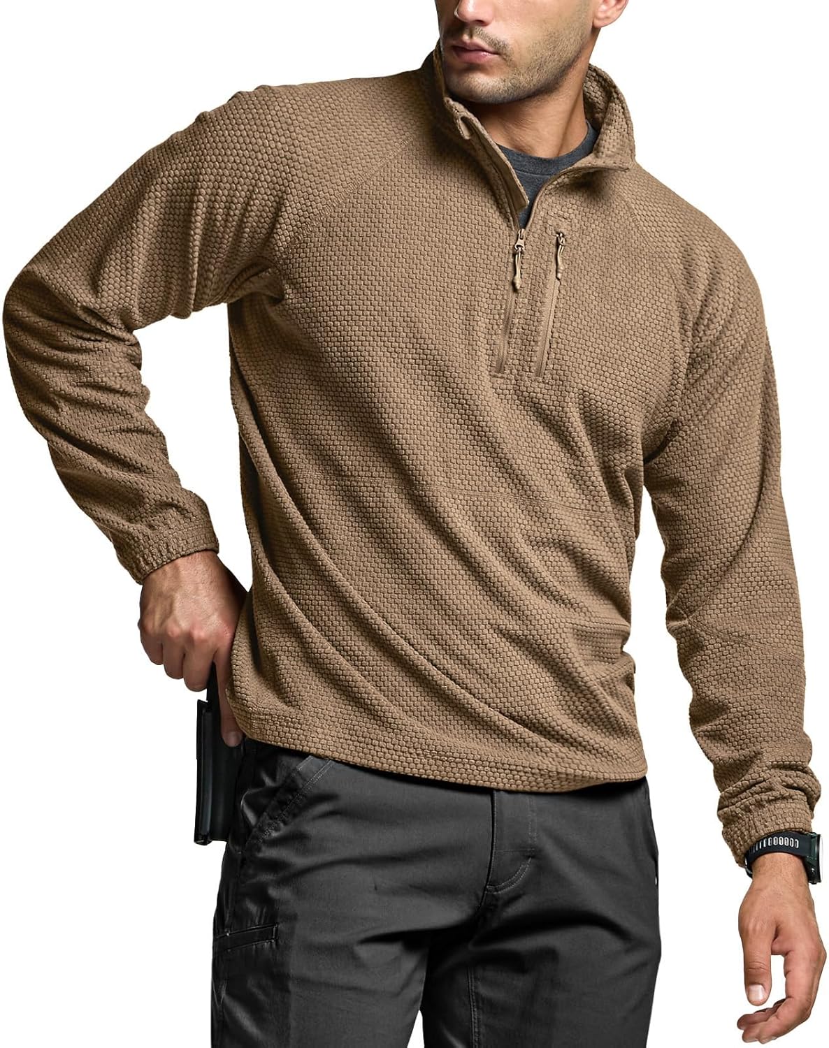 CQR Men's Quarter Zip Utility Fleece Pullover for Outdoor Use