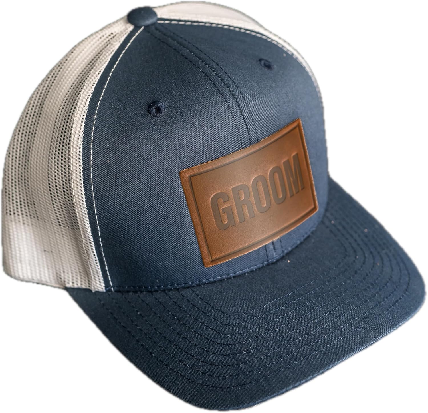 Bride and Groom Leather Patch Trucker Style Hats for Weddings