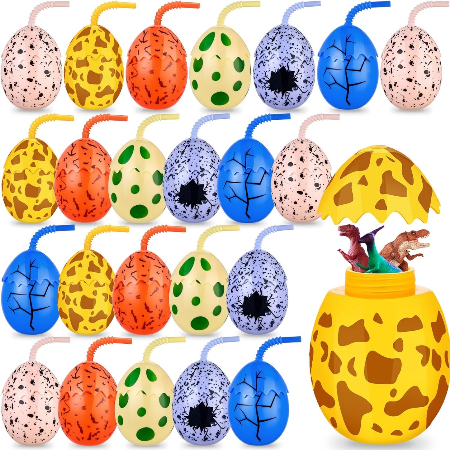 Dinosaur Party Favor Cups with Lids and Straws for Kids