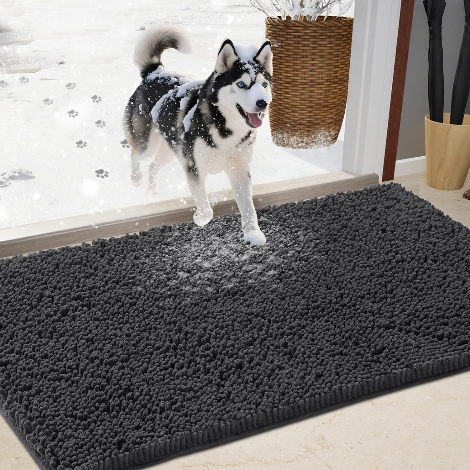 Chenille Absorbent Outdoor Doormat for Muddy Paws 60in x 48