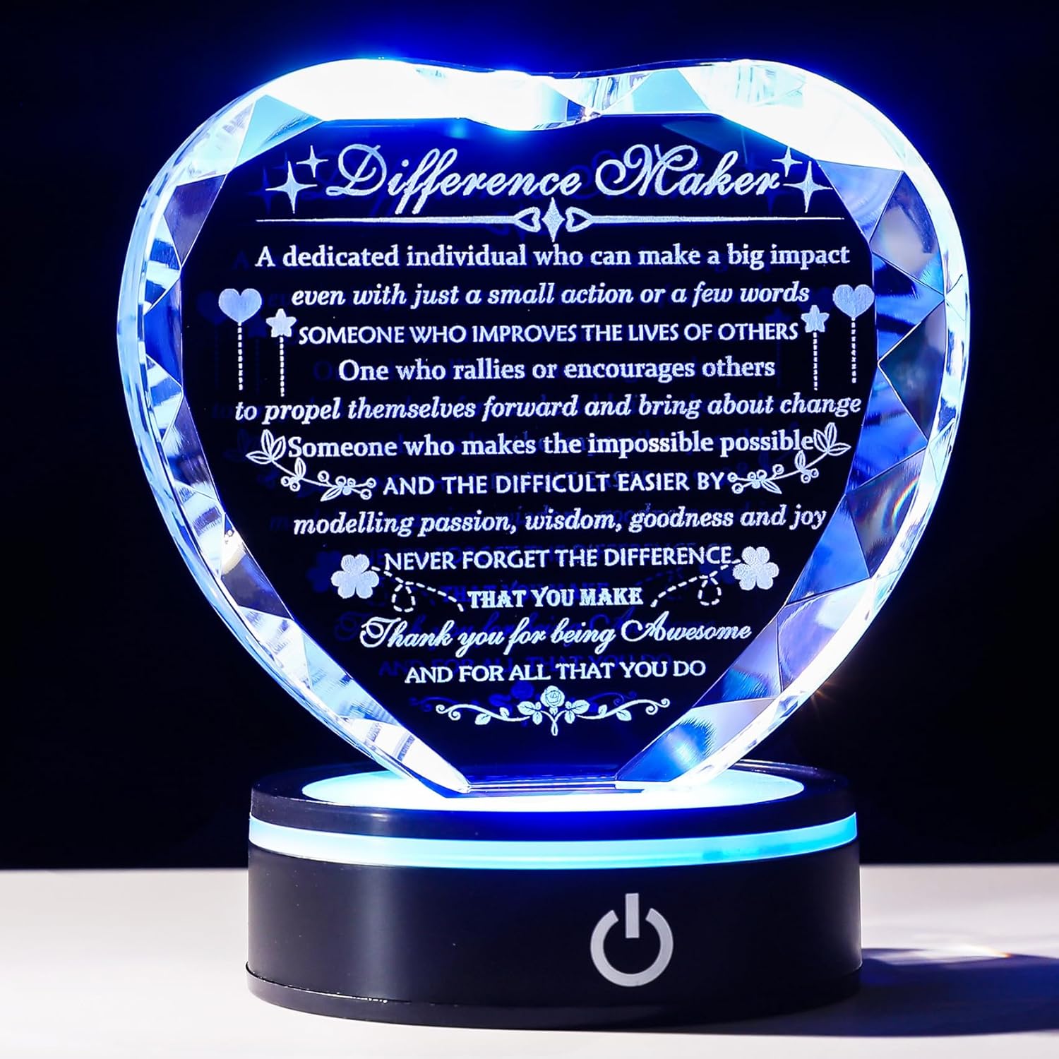 Difference Maker Plaque Gift with Colorful LED Base for Appreciation
