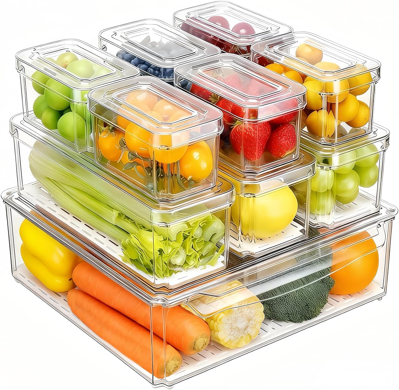 10-Pack Clear Fridge Organizer Containers for Efficient Storage