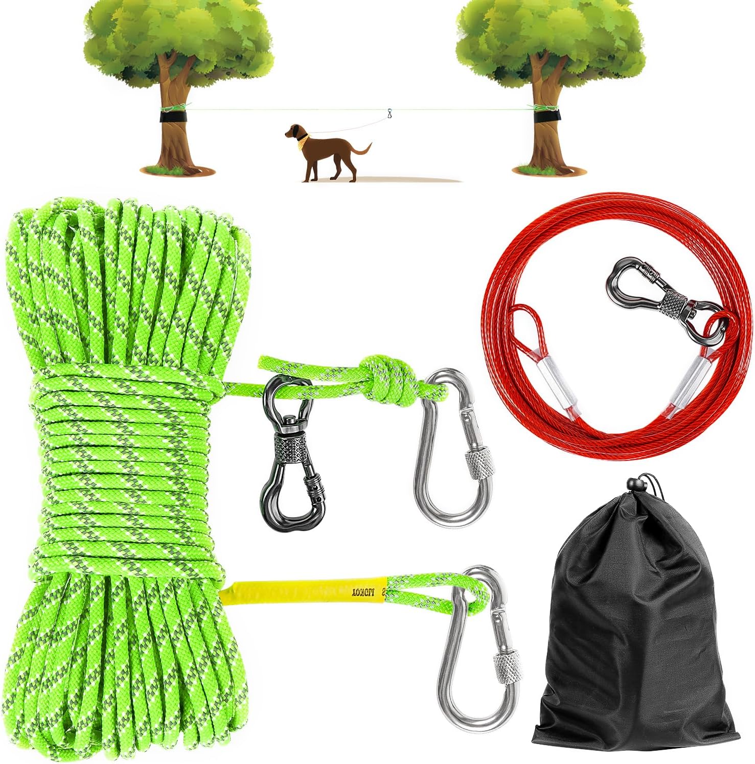 XiaZ Dog Tie Out Cable for Camping - Heavy Duty 70FT System