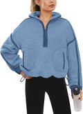 Womens Sherpa Quarter Zip Pullover Jacket - Oversized Cozy Fit