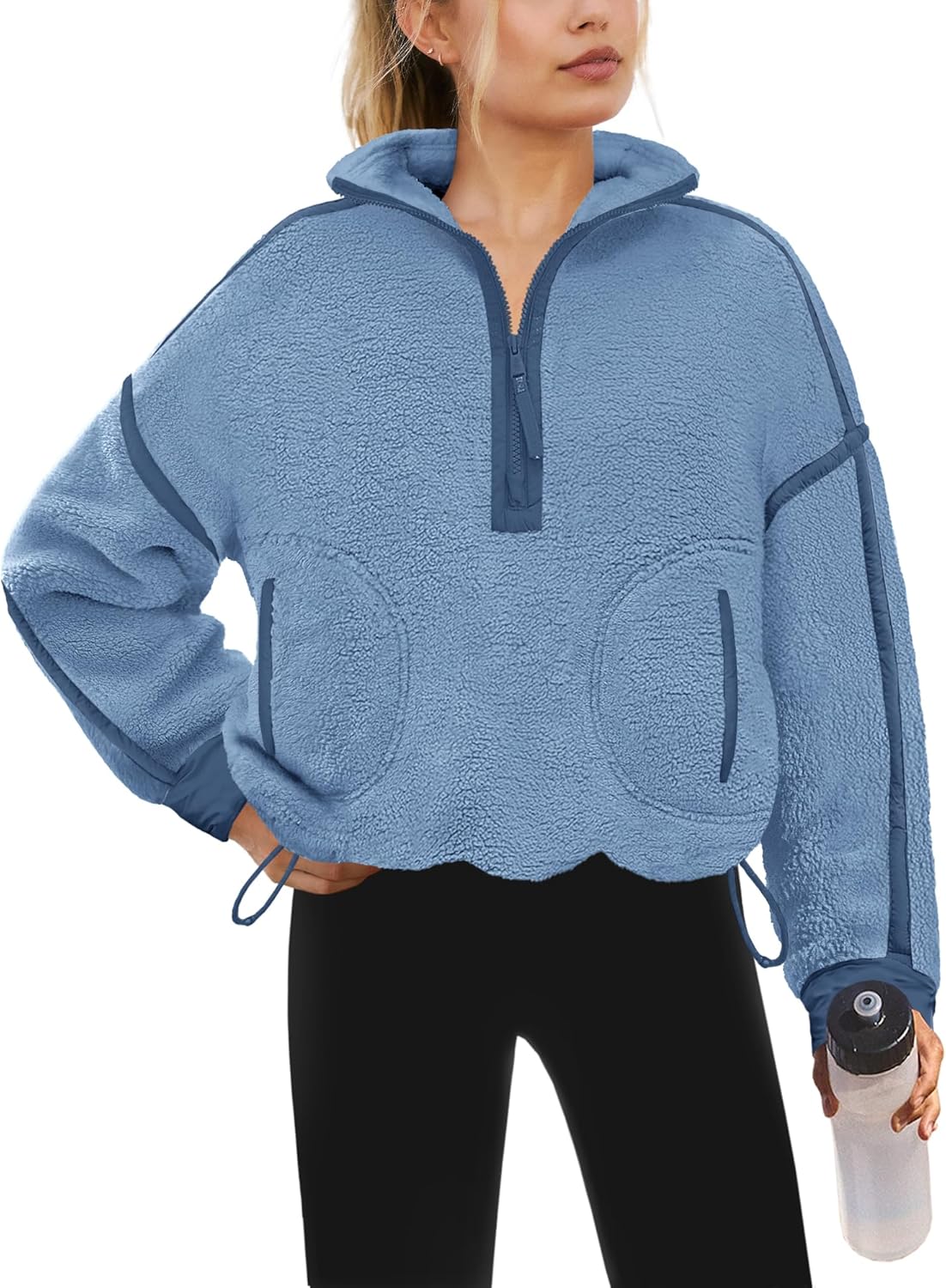Yanekop Womens Quarter Zip Pullover Sherpa Fleece Jacket