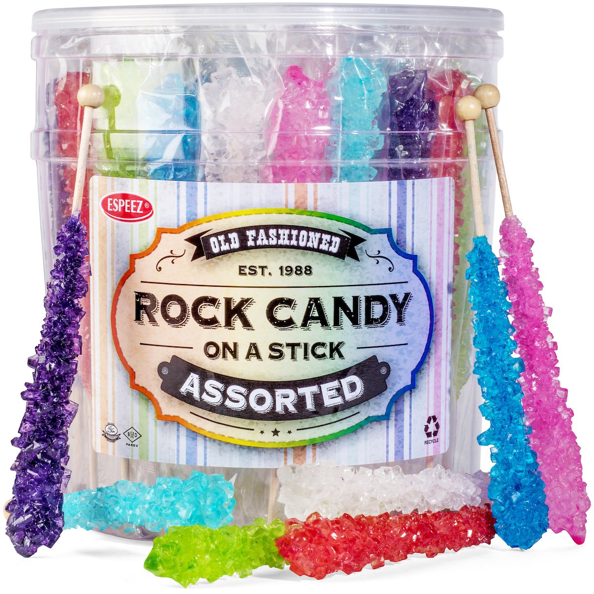 36 Extra Large Assorted Rock Candy Sticks for Parties and Events