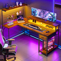 EnHomee 52.1 L-Shaped Gaming Desk - LED Lights & Power Outlets