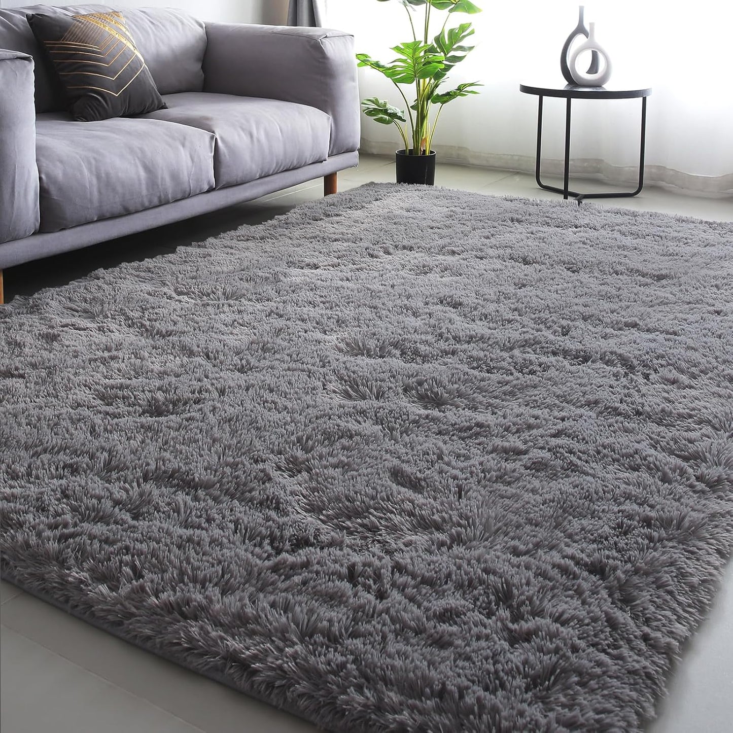 Gray Shag Area Rugs 8x10 - Plush Soft Fuzzy Carpet for Home