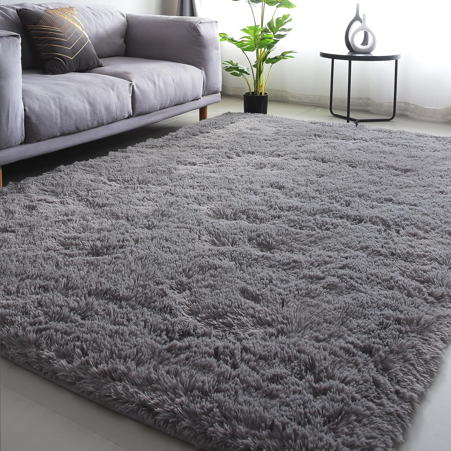 Gray Shag Area Rugs 8x10 - Plush Soft Fuzzy Carpet for Home