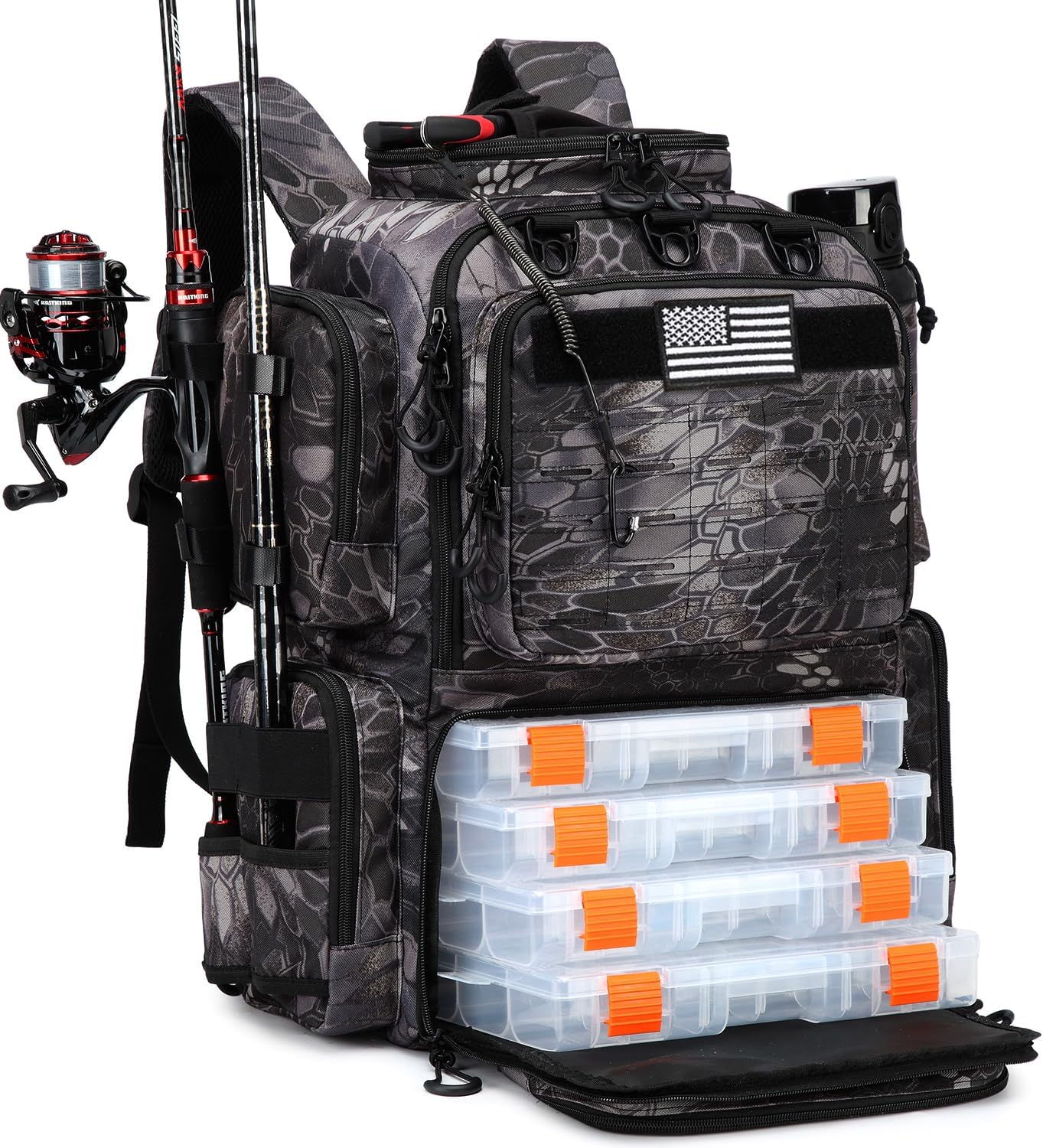 Durable Tactical Fishing Backpack with Tackle Boxes and Holders