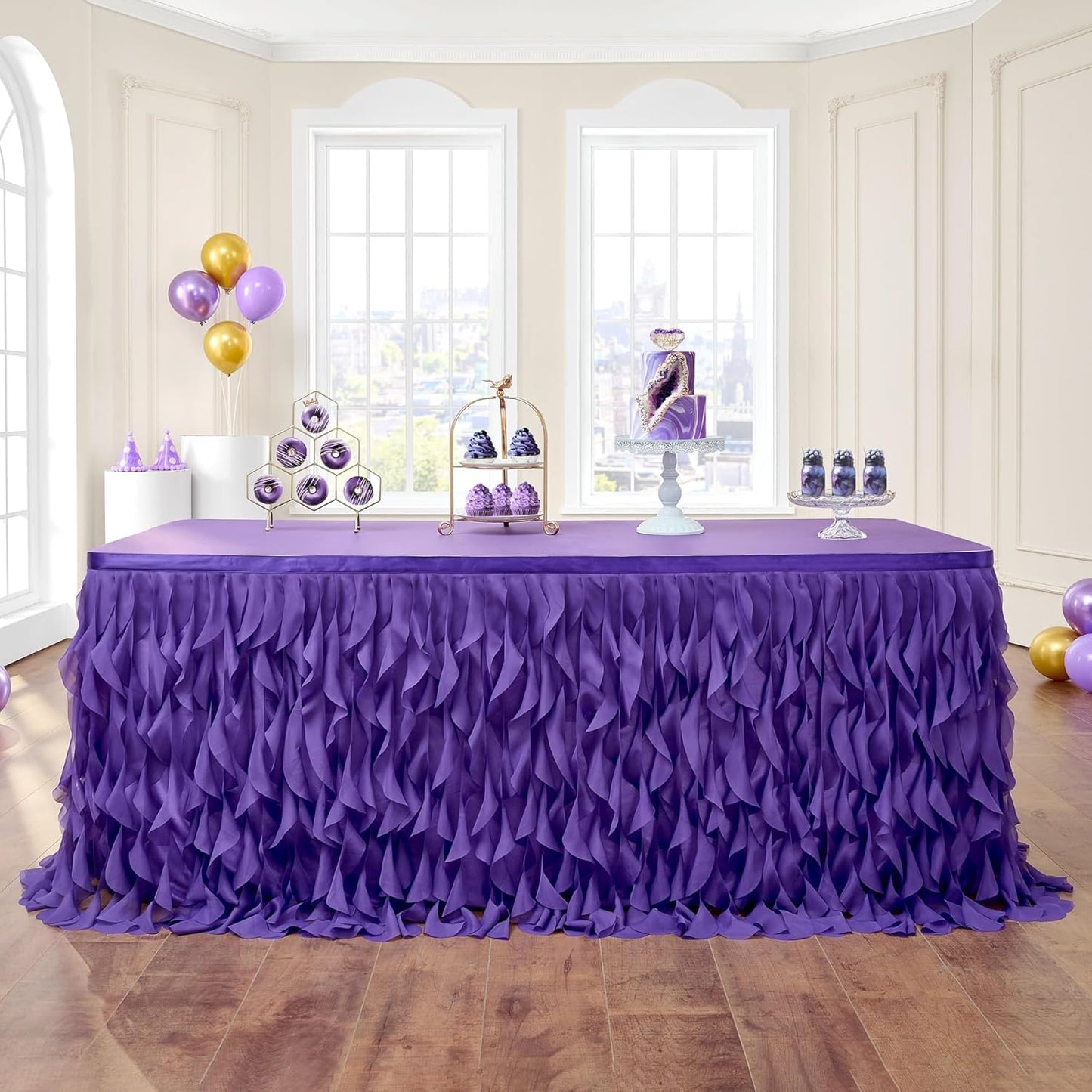 Leegleri Purple Tulle Curly Willow Table Skirt for Parties
