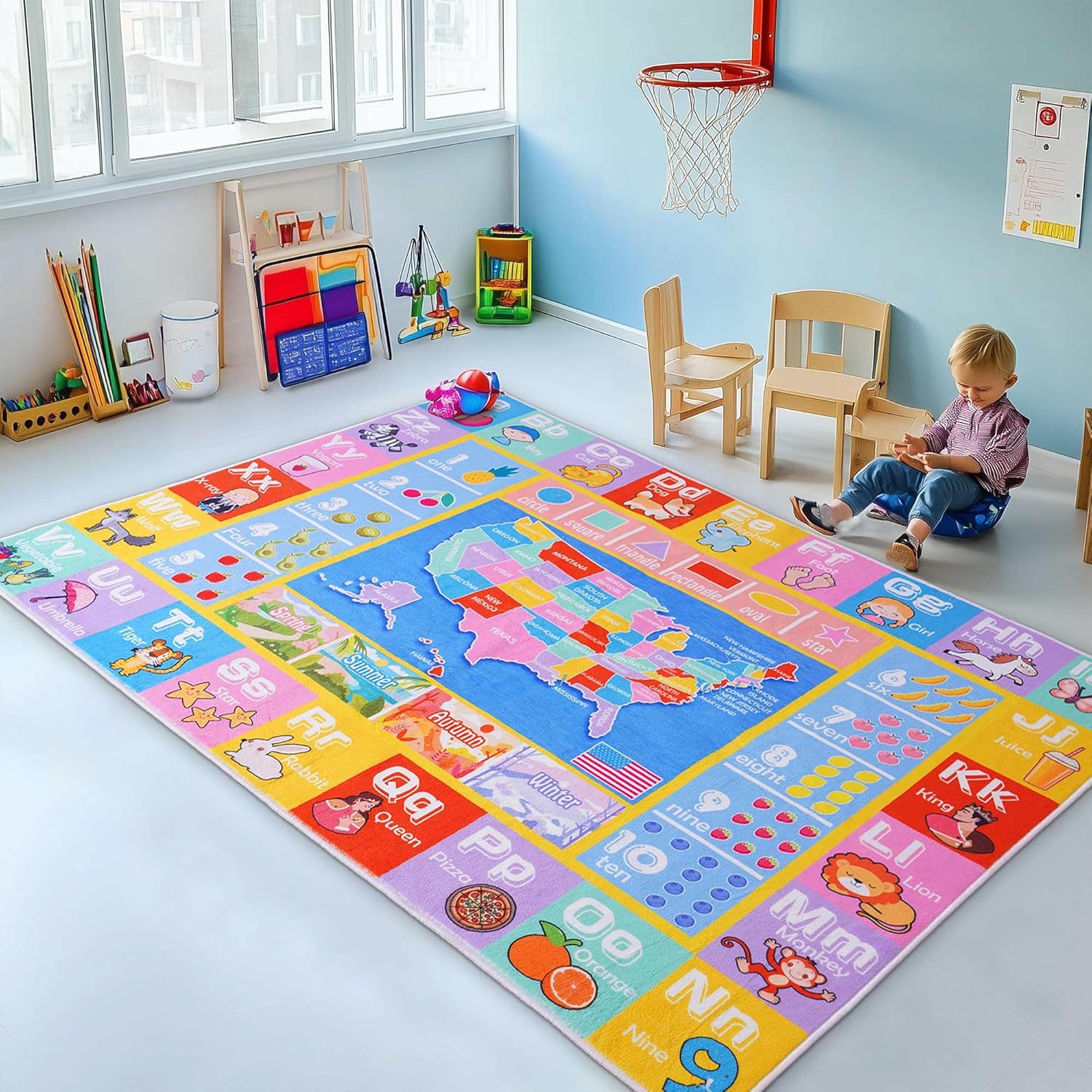 Kids Rugs for Playroom - Soft Non-Slip Educational 5x7 Feet