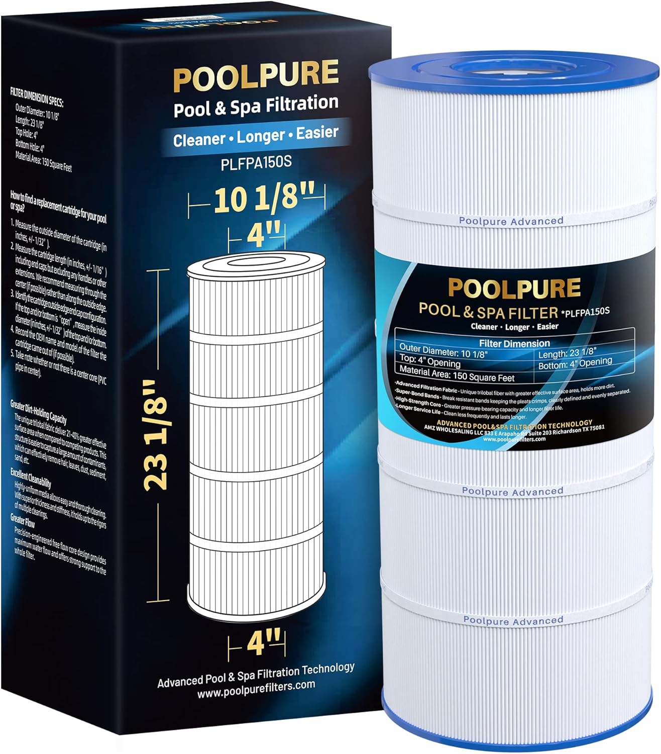 POOLPURE PA150S Pool Filter Cartridge for Hayward Models