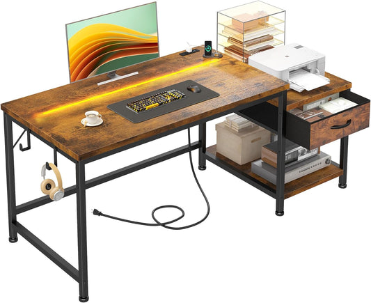 48.1 Inch Computer Desk with LED Lights and Power Outlets