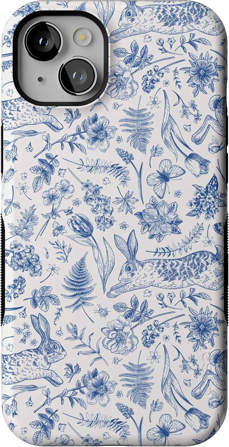 Bold Protective iPhone 14 Plus Case with Bunny Toile Design
