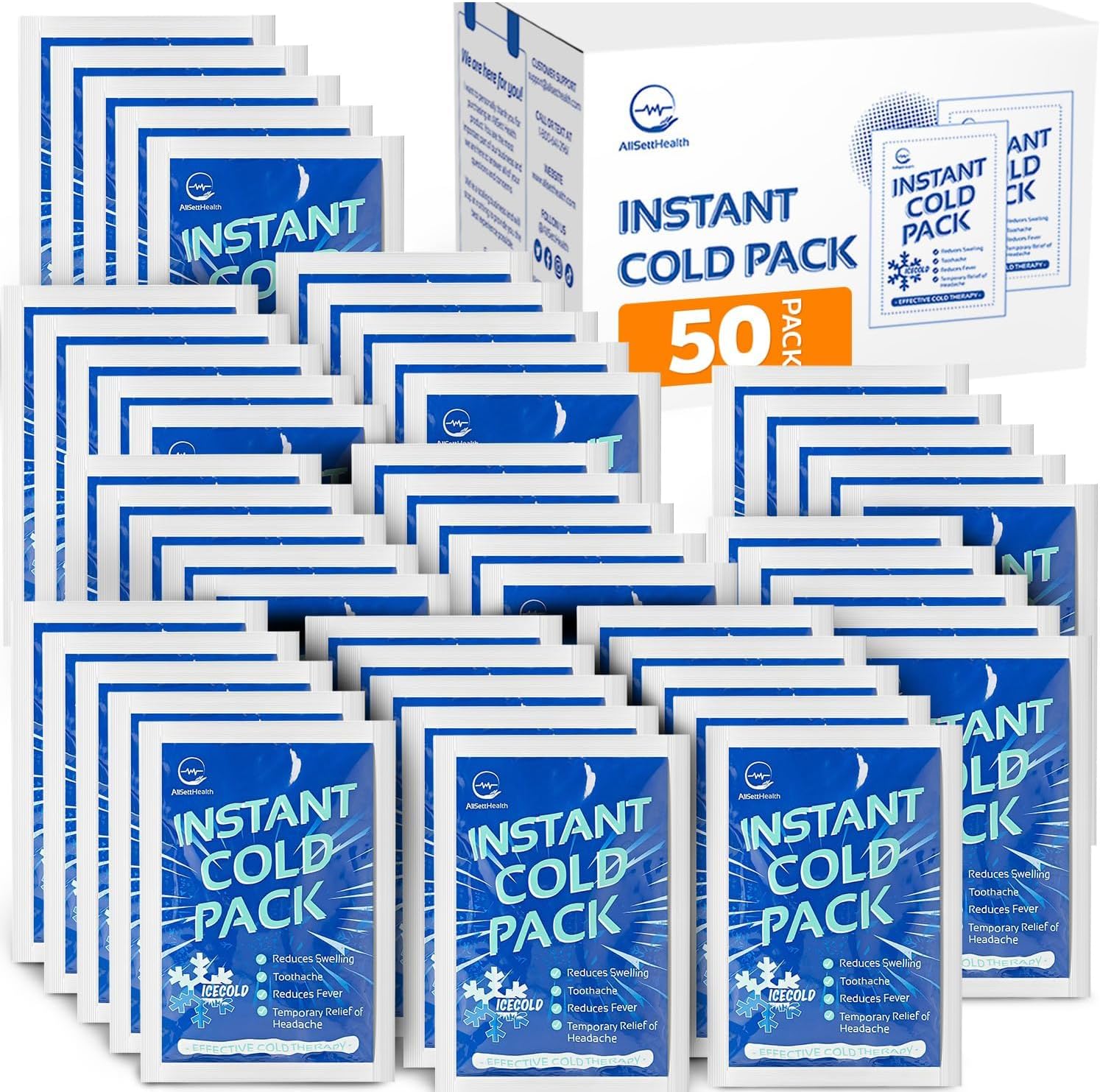 Instant Ice Cold Pack for Injuries - 50 Pack Disposable Relief