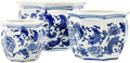 Blue and White Porcelain Planter Pots Set of 3 - Classic Floral Design