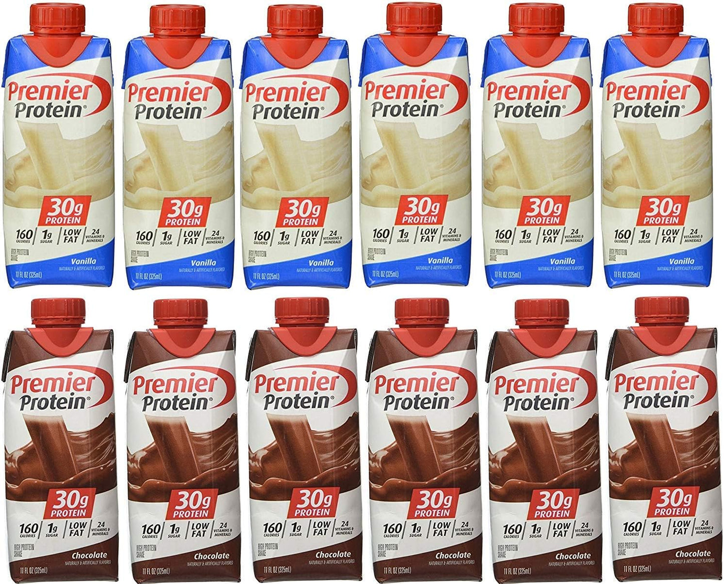 Premier Protein Chocolate and Vanilla Shakes Pack of 12 for Energy