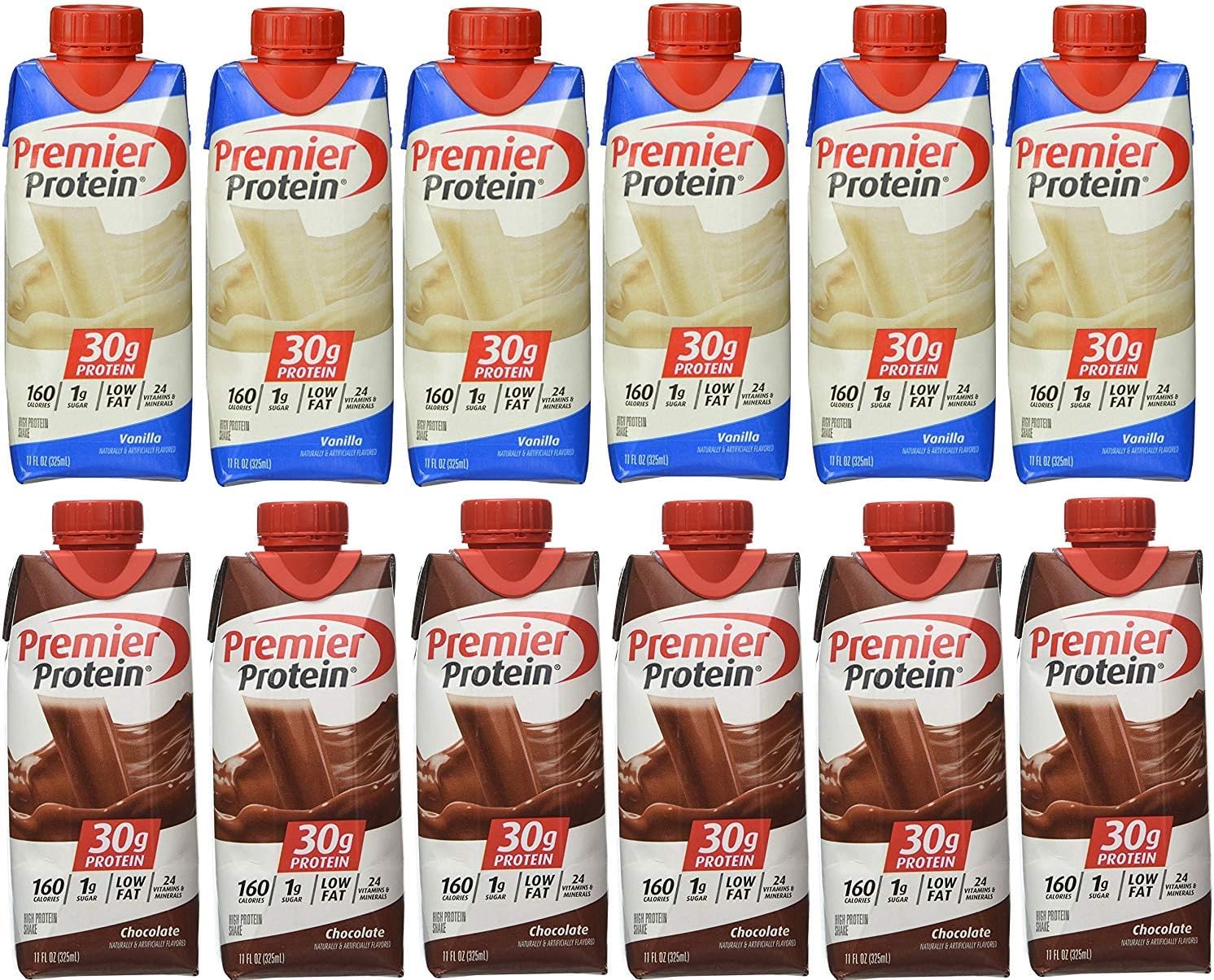 Premier Protein Chocolate and Vanilla Shakes Pack of 12 for Energy