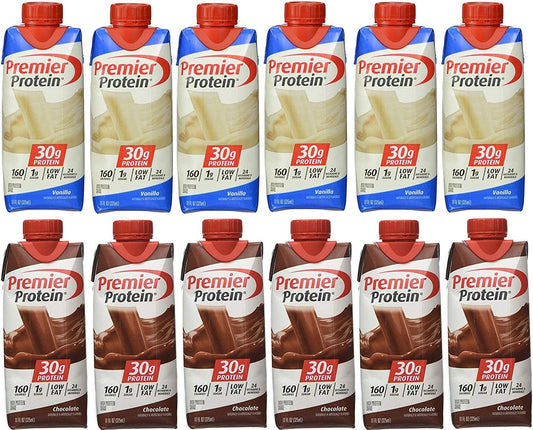 Premier Protein Chocolate and Vanilla Shakes Pack of 12 for Energy