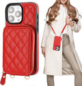 Red Crossbody Wallet Case for iPhone 15 Pro Max - RFID Zipper Folio