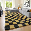 5x7 Black and Gold Checkered Area Rug - Ultra Soft Fluffy Shag