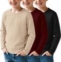 3 Pack Boys Waffle Long Sleeve T-Shirts 5-14 Years - Warm Basic Tees