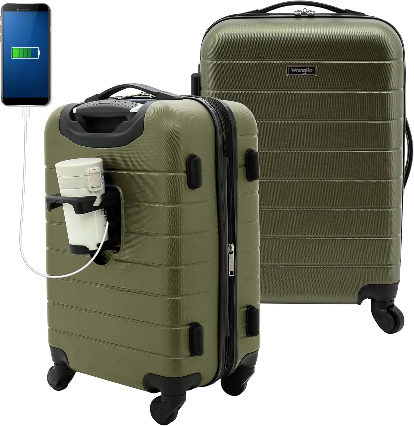 Wrangler 20 Inch Smart Spinner Carry-On Luggage with USB Port