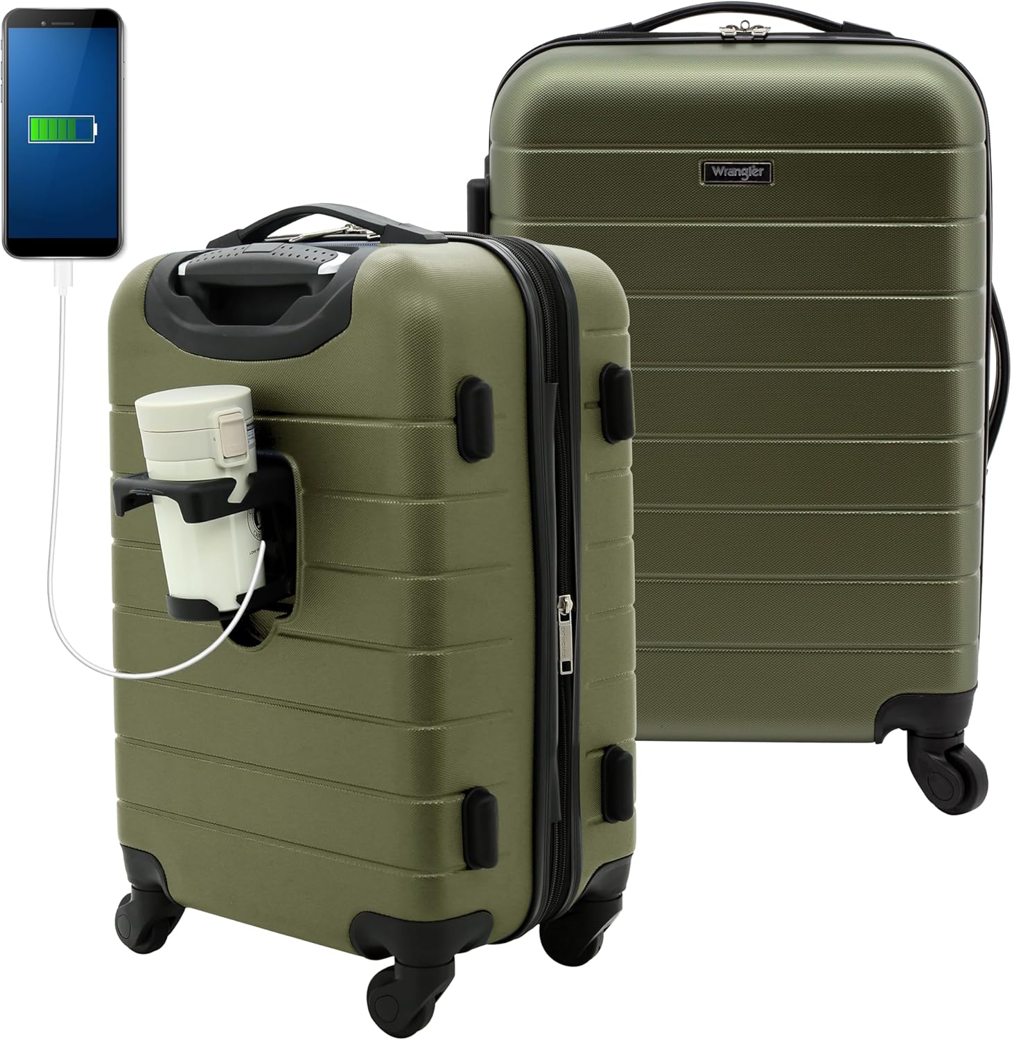 Wrangler 20 Inch Smart Spinner Carry-On Luggage with USB Port