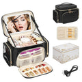Large Makeup Bag with LED Mirror - Travel Organizer with Brush